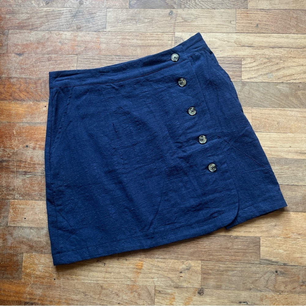 Navy Blue Textured Mini Wrap Skirt MEDIUM